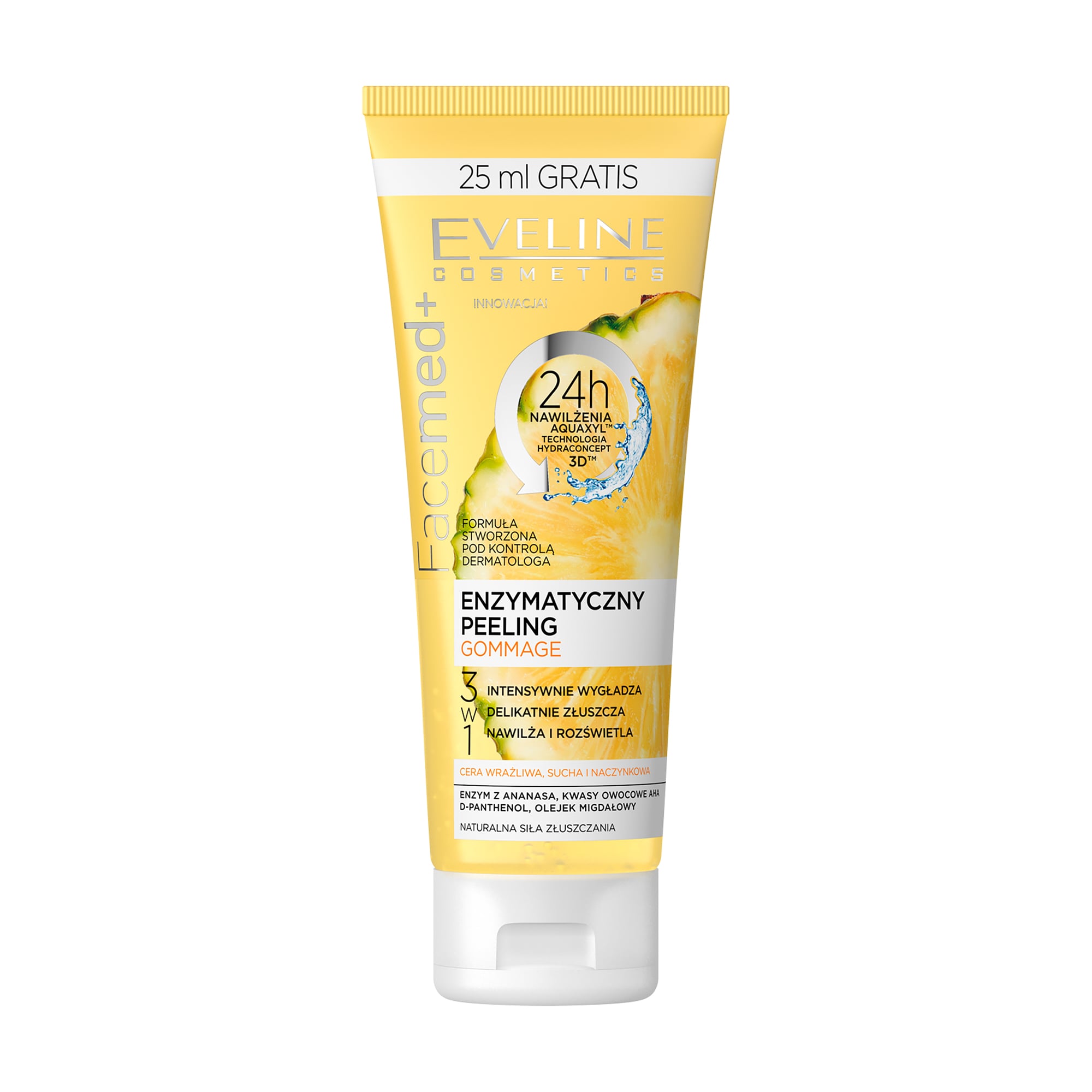 Ензимний скраб-гомаж для обличчя 3 в 1 Eveline Cosmetics Facemed+ для чутливої, сухої та схильної до почервоніння шкіри, 75 мл